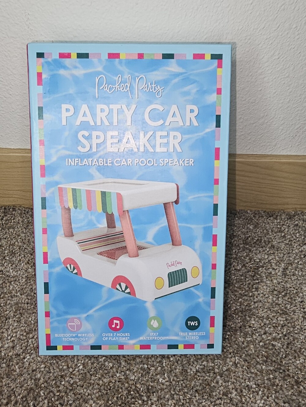 Packed Party Party Car Speaker - White, Pink & Multicolor Canopy